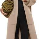Womens Long Sleeve Maxi Cardigan Open Front Oversized Knitted Sweater Coat Casual Lapel Warm Overcoat with Pockets (Medium, Beige)