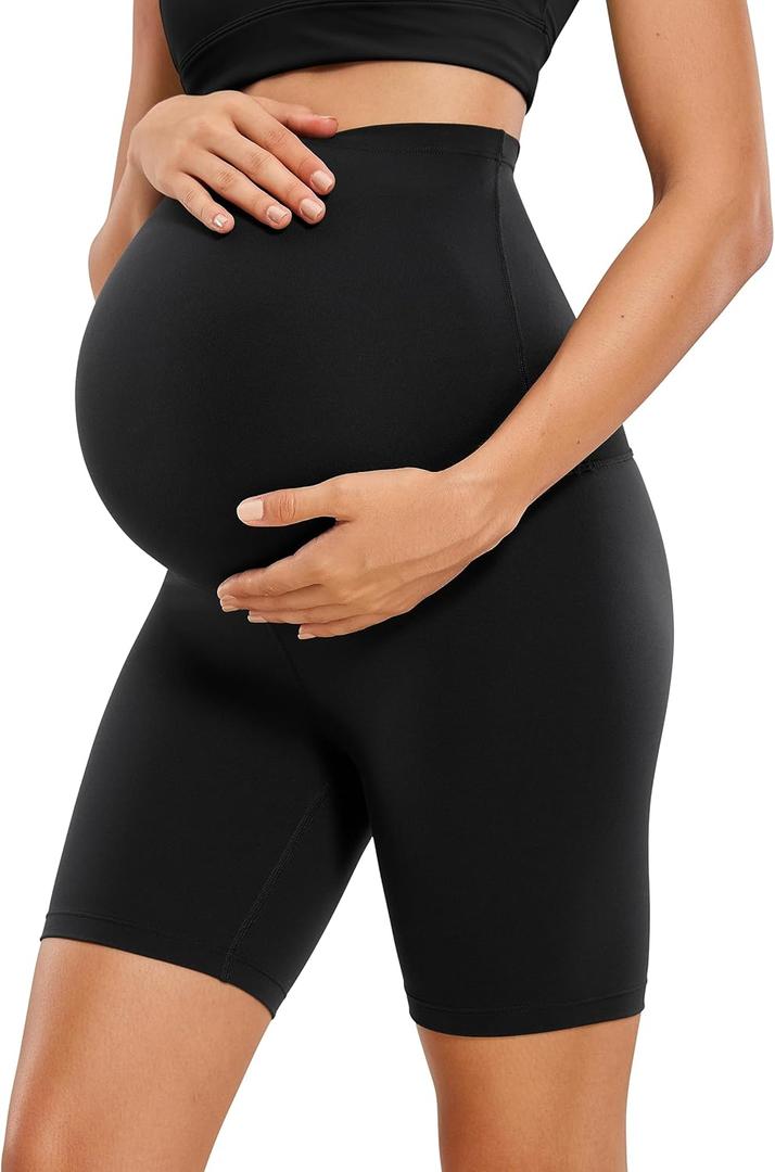 CRZ YOGA Womens Butterluxe Maternity Biker Shorts Over The Belly 6" - Pregnancy Yoga Workout Activewear (Black), XL
