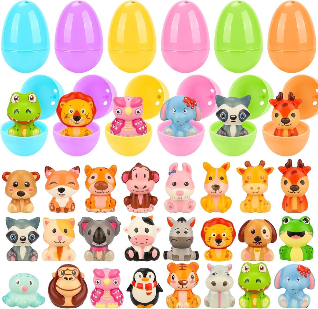 24 Pack Easter Eggs Fillers with Animal Squishy Toys Inside Toddler Easter Basket Stuffers Easter Egg Hunt Easter Party Favors for Kids