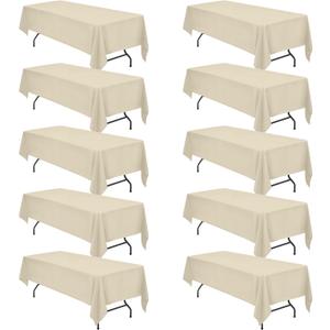 BRILLMAX 10 Pack Beige Tablecloths 60 x 126 Inch for 8ft Rectangle Tables - 150 GSM Polyester Fabric, 15" Standard Drop, Water, Stain & Wrinkle Resistant Cloth Cover for Wedding Dining Buffet