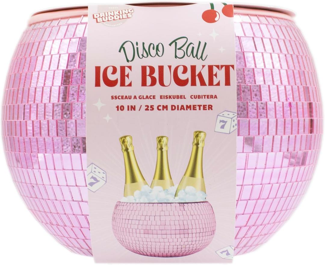 NPW Pink Disco Ball Ice Bucket Mirrored Cocktail & Champagne Ice Bucket for Parties, Girls Night & Bachelorette (EXP 11/22/35)