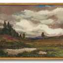 KISSFOX Framed Wall Art Vintage Wall Decor Hills Pond Clouds Canvas Art Landscape Pictures Countryside Paintings Impressionist Artwork Scenery Prints For Living Room Bedroom