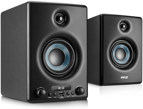 PyleUsa HiFi Active Bookshelf Speaker with Bluetooth - Audio Stereo Monitor Speaker System, 300W, Quality Sound for PC, TV, Desktops, w/USB, Micro SD, RCA Input, Black - PBKSP33BK