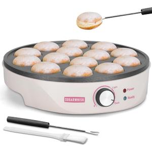 Mini Pancakes Maker Machine with 14 Larger & Deeper Grooves, Electric Mini Pancake Pan, Aebleskiver Pan, Ebelskiver Pan, Browning Controllable, White
