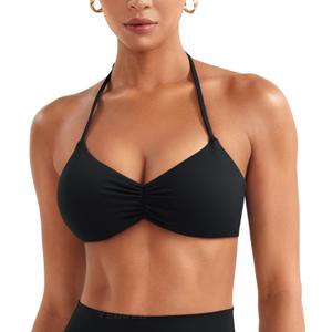 YEOREO Halter Sports Bras for Women Adjustable Strappy Open Back Impact Removable Pads Deep V Bra Workout Gym Yoga Crop Top (Medium, Black)