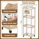 Stuffed Animal Zoo Storage with Wheels, Mobile Wooden Toy Organizer Cage with Elastic Band, Easy Assembly Large Capacity for Nursery Playroom Bedroom