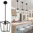 Black Pendant Lights 1-Light Pendant Lights Kitchen Island Farmhouse Lantern Pendant Light Iron Cage Hanging Light Fixtures with Clear Glass Shade for Dining Room, Entryway, Hallway, Porch