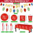 Baderke 195 Pcs Christmas Party Supplies Let's Get Lit Disposable Tableware Set Red Christmas Plates Tablecloth Banner Napkins Cups Forks Knife Spoon Friendsmas Xmas Holiday Decorations for 24 Guests