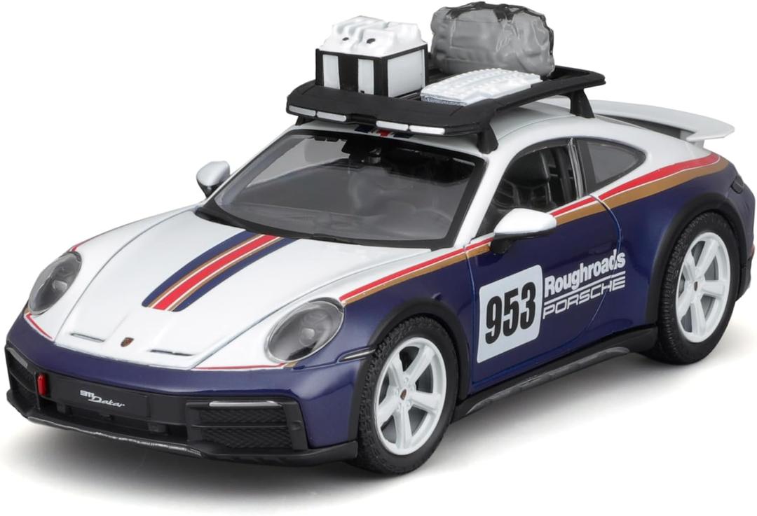 BBURAGO - 1/24 Racing - 2023 Porsche 911 Dakar - New 2024: Metal Racing Vehicle - Interior Details - Opening Doors and Hood - Scale 1/24., B18-28029
