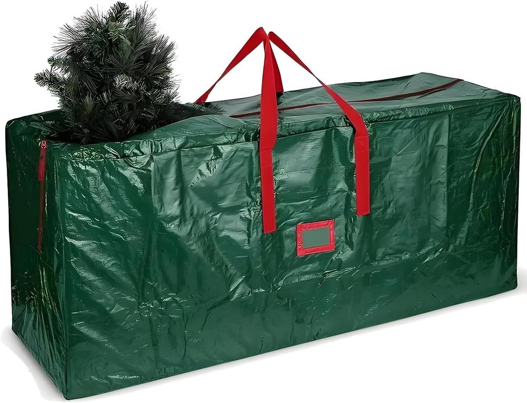 Christmas Tree Storage Bag with Double Zipper- Fits Up to 7.5 ft Holiday Xmas Disassembled Trees  Moisture Proof Protection for Holiday Decor,Green