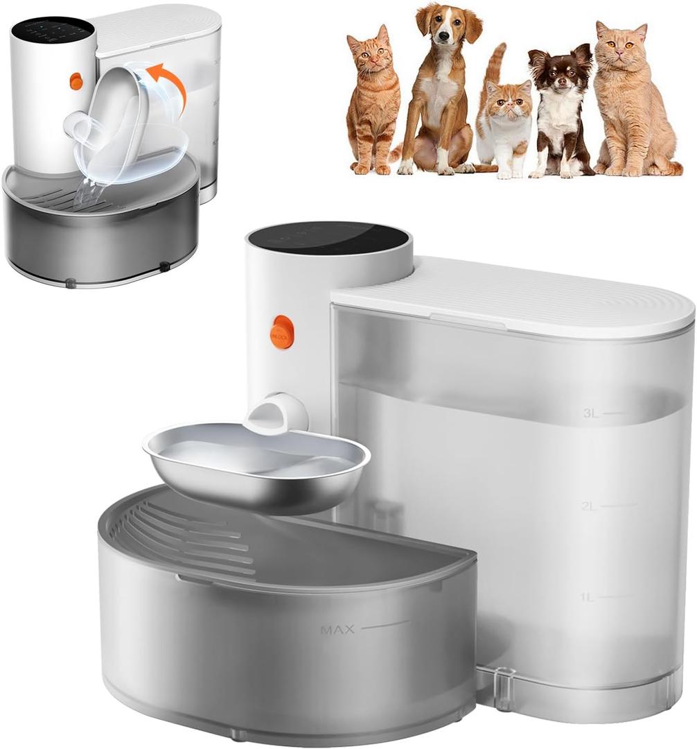 Petgravity Smart Pet Water Fountain - Stainless Steel Bowl, 2026 Upgraded Automatic Water Dispenser for Cats & Small Dogs, Self-Refill Tipping Wastewater Separation, 3.5L/118.4oz