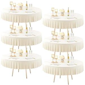 6 Pack Ivory Spandex Round Tablecloths 72 inch, Stretchy Fitted 6FT Table Cloths Wrinkle Free Round Table Covers with Skirt for Wedding Banquet Birthday Party Buffet Restaurant