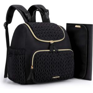 mommore Diaper Bag Small Diaper Backpack Stylish Baby Backpacks Travel Mini Maternity Bags with Insulated Pockets, Changing Pad, Stroller Straps (Black-17l)