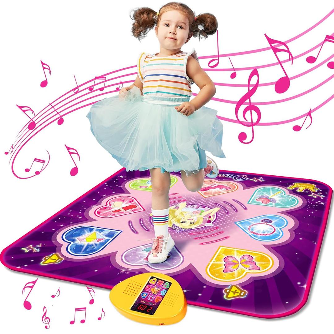 KIZZYEA Dance Mat Toys for 3, 4, 5, 6, 7, 8+ Year Old Girls, Music Dancing Pad with 7 Game Modes, LED Lights, Built-in Music, Adjustable Volume, Birthday Gifts for 3-12 Years Old Girls