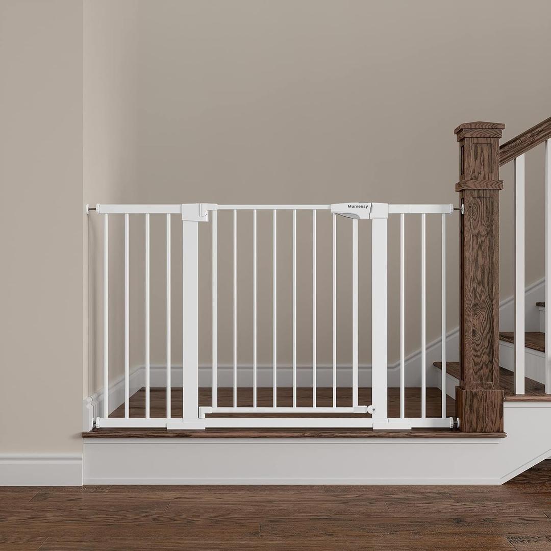 Mumeasy Baby Gate Extra Wide, 29.5"- 51.5" Pressure Mounted Dog Gate with Walk Through Door, Auto Close Pet Gate for Stairs,Doorways,House
