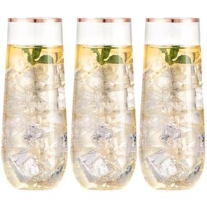 SUT 36 PCS Stemless Champagne Flutes 9 Oz - Shatterproof Plastic Toasting Glasses with Rose Gold Rim, Elegant Disposable Cups for Weddings, Parties, Mimosas & Cocktails