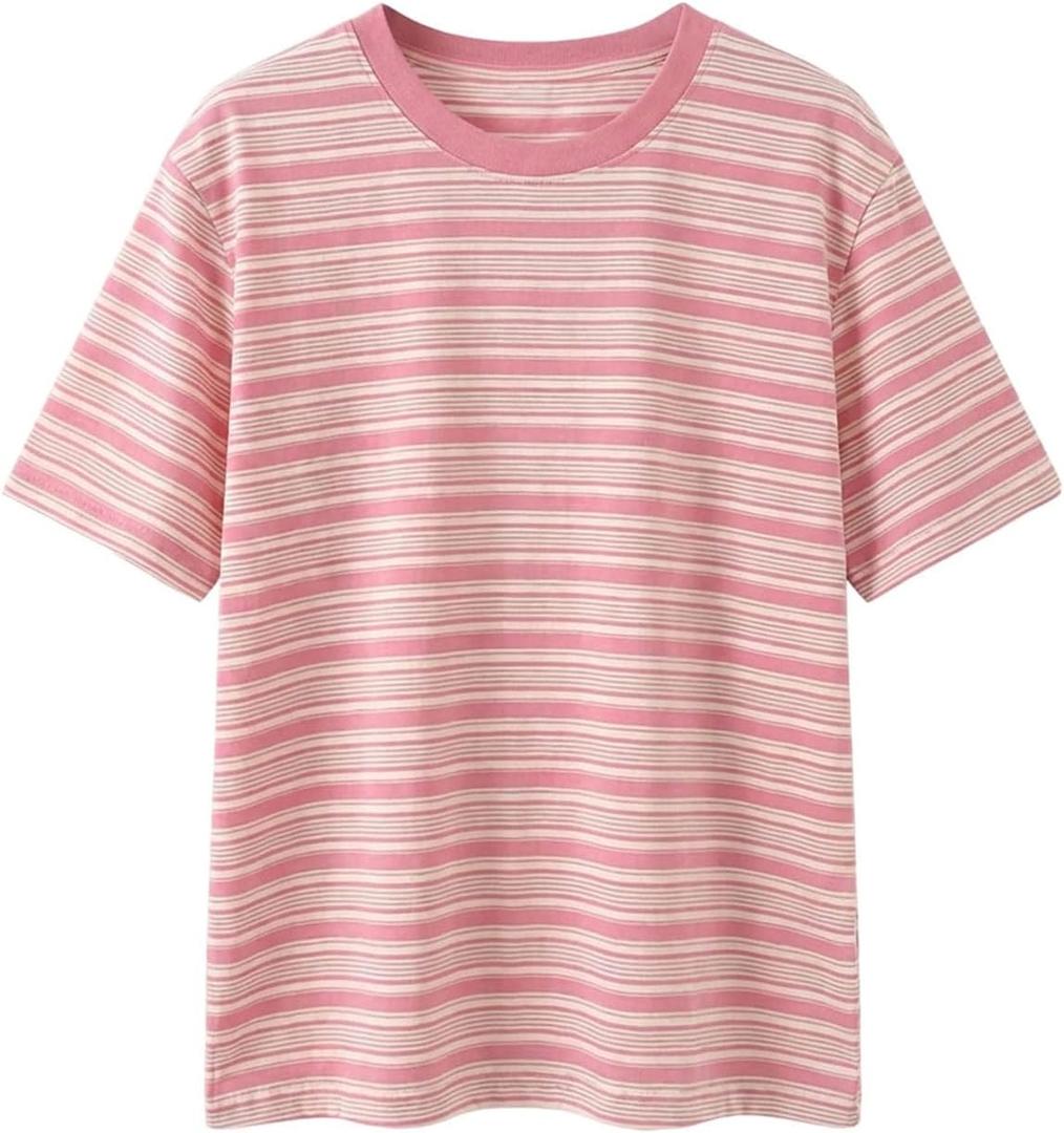 SOLY HUX Girl's Striped T Shirt Crew Neck Short Sleeve Tee Casual Summer Tops (Pink) 11Y