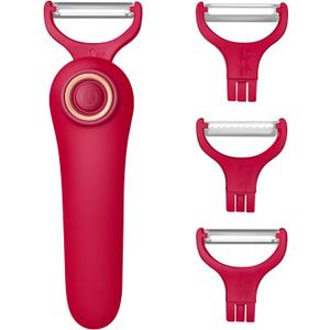 3-in-1 Electric Peeler | Auto Blade for Fruits/Vegetables | 3 Interchangeable Blades | Type-C Charging,Battery Capacity 1500 mAh | Kitchen, Travel, Camping (PL907-Red)