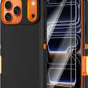 Annymall for iPhone 17 Pro Case with Screen Protector, Heavy Duty 3-Layer Drop Protection DustProof, Military Grade Shock-Absorbing Rugged Bumper Phone Cases Cover for Apple 17 Pro 6.3" (Black/Orange)