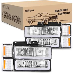 Nilight Headlights Assembly Led DRL for Chevy Silverado 1500 2500 3500 1994 1995 1996 1997 1998,1994-1998 Tahoe / C10 / CK/Suburban,(Side Maker Light Not for GMC Yukon) (Chrome+ Amber Reflector)
