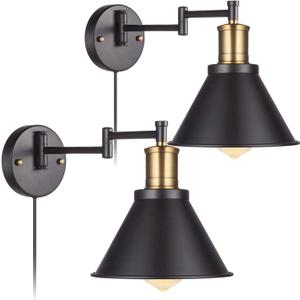 Wall Lamps, Swing Arm Wall Lamp Wall Sconce 2-Pack Plug in Cord with Switch,Vintage Barn Wall Light Bronze Black Lamp Lobby, Hallway, Kitchen, Dining Room, Restaurant, Caf