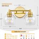 Gold Bathroom Vanity Lights, 2-Light Wall Sconce with Glass Globe Shade, Vanity Lighting for Bathroom/Bedroom/Dressing Room, Vertical/Horizontal Mounted, E26 Bulb Base (Bulb Not Included)