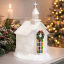 Lighted Chapel Church Moments in Time LED Acrylic Holiday Tabletop Decoration Glittering Crystal Church Stained Glass Window Battery Operated (3 AA Batteries Not Included) Holiday Table Decor