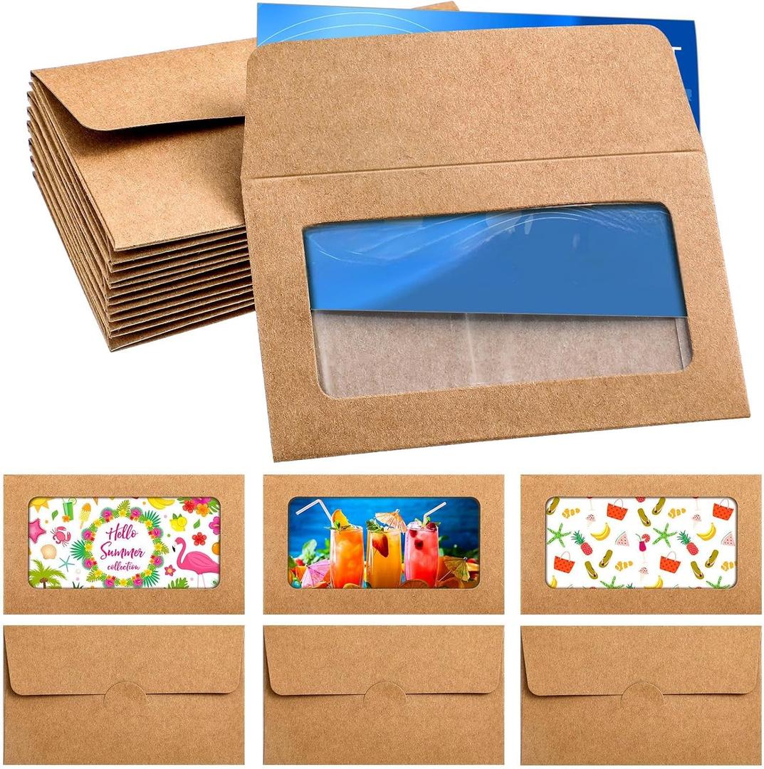 120 Packs Window Card Envelopes Gift Sleeves Credit Size Business Invitation Card Envelopes for Christmas Thanksgiving Gifts, 3.9 x 2.4 Inch(Classic,Kraft Color)