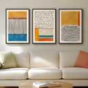 Framed Colorful Abstract Wall Art for Living Room, 3 Piece Mid-century Modern Canvas Prints Paintings Artwork for Walls, Bright Yellow Block Lines Pictures for Hallway Dining Bedroom Wall Decor -16x24