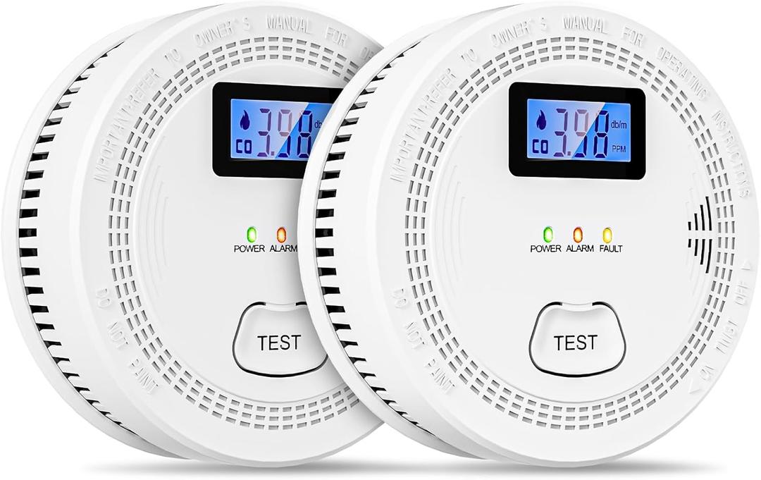 2 Packs, 2 in 1 CO & Smoke Detectors,Carbon Monoxide Detectors,Smoke Detector Battery Powered,Include 3 * 1.5V AA Battery,85 db Smoke Alarm,Fire Alarm,Easy Install,Portable