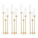 Vincidern 4pcs Gold Candelabra 3 Arm Taper Candle Holders with Acrylic Lampshade, 33.8'' Tall Candelabra Centerpiece for Table, Wedding, Party, Events Decorations, Candlestick Holders Fit LED Candles
