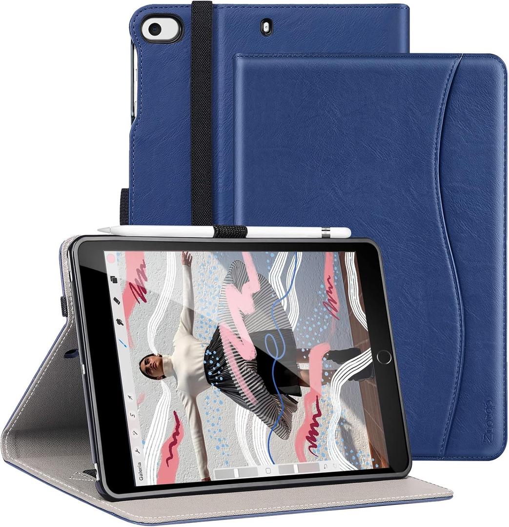 for iPad mini 5 2019/Mini 4 3 2 1 Case 7.9 Inch, Premium PU Leather Folio Stand Cover with Auto Wake/Sleep, Front Card Pocket for iPad mini 5th/4th/3rd/2nd/1st Generation, Navy Blue