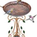 Gouisalin 13" Diameter Vintage Metal Bird Bath, Birdbaths with Cast Iron Pedestal, Large Antique Bird Feeder for Outdoors Garden Patio Decor (Copper Lotus)