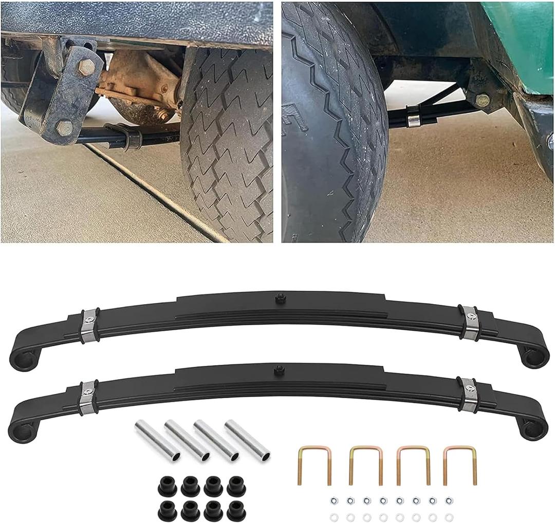 ECOTRIC Golf Cart 3 Leaf Spring Kit Compatible with 1996-2013 EZGO TXT Model Rear Heavy Duty Durable w/Bushings Sleeves and U Bolt 3-Leafs Springs(Set of 2) Black