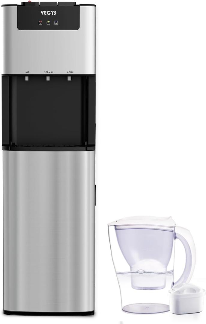 VECYS Bottom Loading 3 5 Gallon Self-Clean Water Dispenser, Hot Cold Room Temper Water Cooler with Child Safety Lock, 304 Stainless Steel Reservoirs and Water Intake Tube