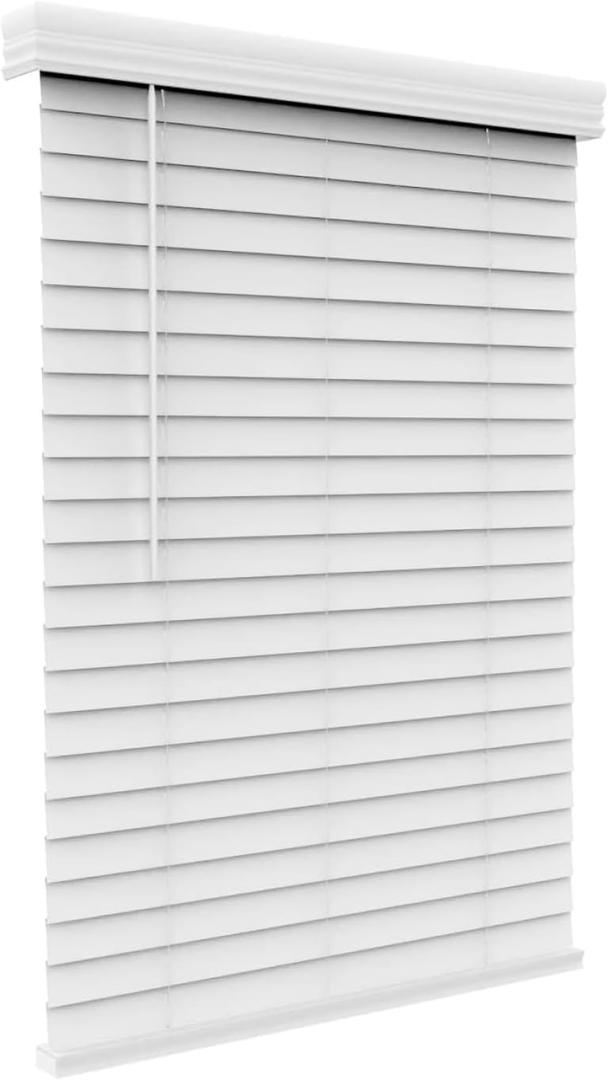 ARLO BLINDS Faux Wood Blinds with Crown Valance - 36" Width x 60" Height, White, Cordless Window Blinds & Shades - Blinds for Indoor Windows, 2" Faux Wooden Blinds for Home, Window Shades