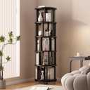 Solid Wood Rotating Bookshelf on Wheels, 5 Tier, Round Revolving Bookcase, 360 Spinning Book Shelf Tower for Kids, Narrow Rolling Bookshelves for Small Space, Corner, Bedroom, Office, Black