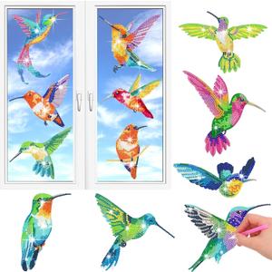 Ireer 12 Pcs Hummingbird Diamond Painting Hummingbird Stained Glass Window Clings Diamond Painting Kits Window Stickers DIY Art Accessories for Crafts Home Wall Decoration