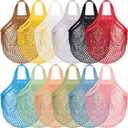 Shappy 12 Pack Reusable Mesh Grocery Bags Large Crochet Market Bag Cotton Kitchen Tote for Fruit Vegetable Storage (Classic Colors)