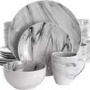 Elama Fine Marble 16 Piece Stoneware Dinnerware Set in Black and White