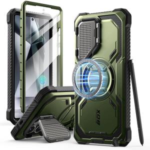 i-Blason Armorbox for Samsung Galaxy S25 Ultra Case MagSafe with Camera Cover Stand [Military Protection] Full-Body Heavy Duty Magnetic Phone Case with Screen Protector for S25 Ultra 6.9 inch, Green