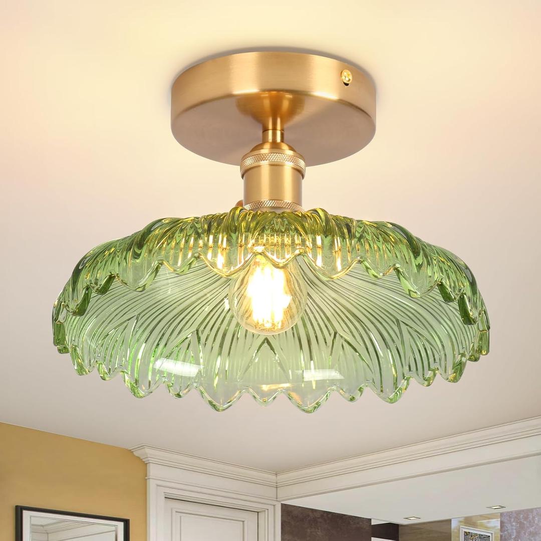 Hallway Lights Fixture Ceiling,Greem Semi Flush Mount Ceiling Lights,9.64" Vintage Light E26 Vintage Light Fixtures for Closet Hallway Kitchen Dining Room (Scindapsus Green)