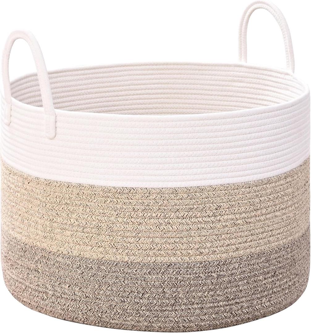 Extra Large Toy Basket, 20"x13" Kids Toy Storage for Playroom Classroom Nursery, Woven Rope Blanket Basket with Handles, Stuffed Animal Organizer & Dog Toys Basket, Jute