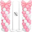 2 Sets Pink White Bow Balloon Column Stand Kit Includes 2 Bows & 100 Latex Balloons Adjustable Stands for Princess Birthday Wedding Coquette Baby Shower Party Decoration