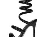 Cape Robbin Women's Spiral Coil Ankle Wrap Heels - Patent Metallic Stiletto Sandals 4 Inch - Sleek Coil Wrap High Heels Open Round Toe Evening Shoes (Faydra) (10, Black)