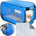 37 Inch Collapsible Dog Crate with Mat Liner Pop up Dog Kennel Waterproof Portable Car Seat Kennel Travel Crate for Pet Indoor Outdoor Cat Bed Collection(Blue)