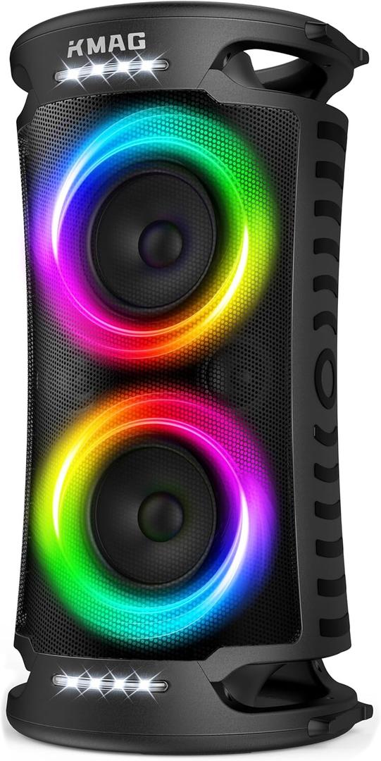 Large Bluetooth Speaker, 260W Peak Powerful Loud Sound with Deep Bass, 15Hr Playtime, Fast Charge, TWS, Cool Lights, Portable Outdoor Speaker Wireless for Party, Camping, Beach, Backyard, Home, Work (Black)