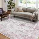 Syalife 8x10 Washable Area Rug, Ultra Soft Non-Slip, Low Pile, Stain Resistant Vintage Area Rug for Living Room, Boho Carpet for Bedroom, Dining Room, Office, Foldable Large Rugs, Pink/Muiti