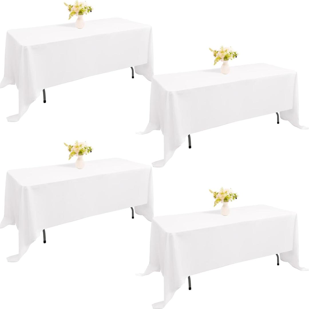4 Pack Rectangle Tablecloth for 6 Foot Tables Washable Polyester Table Cover for Wedding Dining Table Parties Banquet（70x120 White）