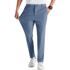Runcati Mens Stretch Golf Pants Casual Slim Fit Dress Pants Elastic Waist Tapered Work Cropped Trousers (XX-Large, Bluish Gray)